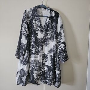 COS Monochrome Linen Toile Patterned Mini Shirt Dress. Size US14